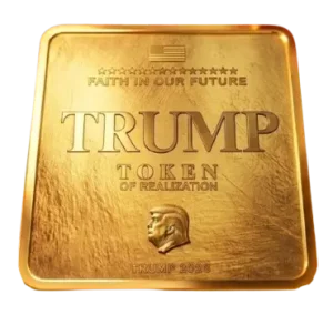 Front of the gold-toned Trump Token Of Realization collectible